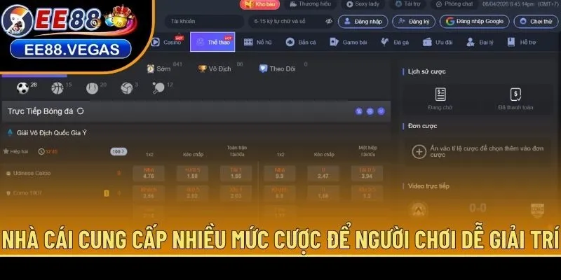 Nhà cái cung cấp nhiều mức cược để người chơi dễ giải trí