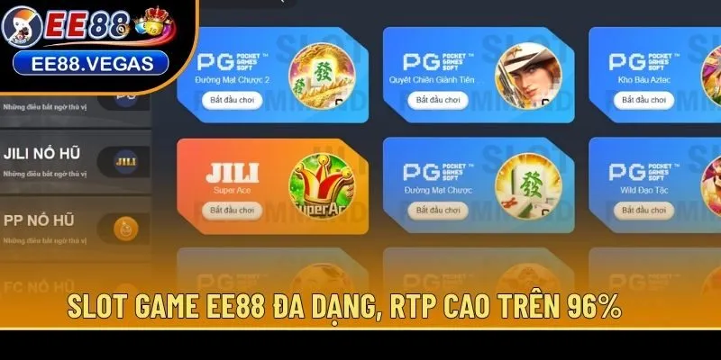 Slot game EE88 đa dạng, RTP cao trên 96%